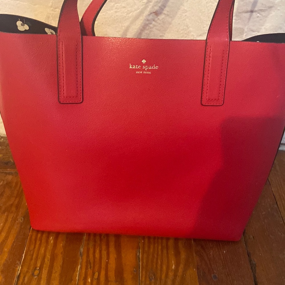 Red Reversible Kate Spade Large Tote with wallet